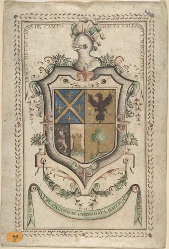 Coat of Arms Surmounted by a Plumed Helmet by anonymous, drawing, 1700-1800