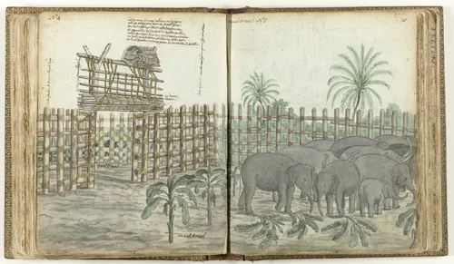 Olifantenspeel- en maalkraal by Jan Brandes, drawing, 1786