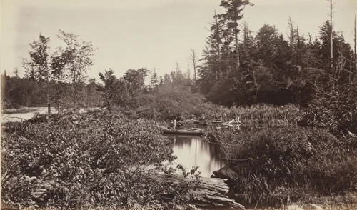 On the 'Outlet' of Brome Lake. 'Dugout; Canoe by Alexander Henderson, photograph, 1865