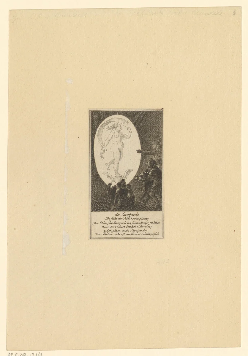 Inwoners van Savoie bekijken een afbeelding van Fortuna, geprojecteerd door een toverlantaarn by Daniel Berger, print, 1775