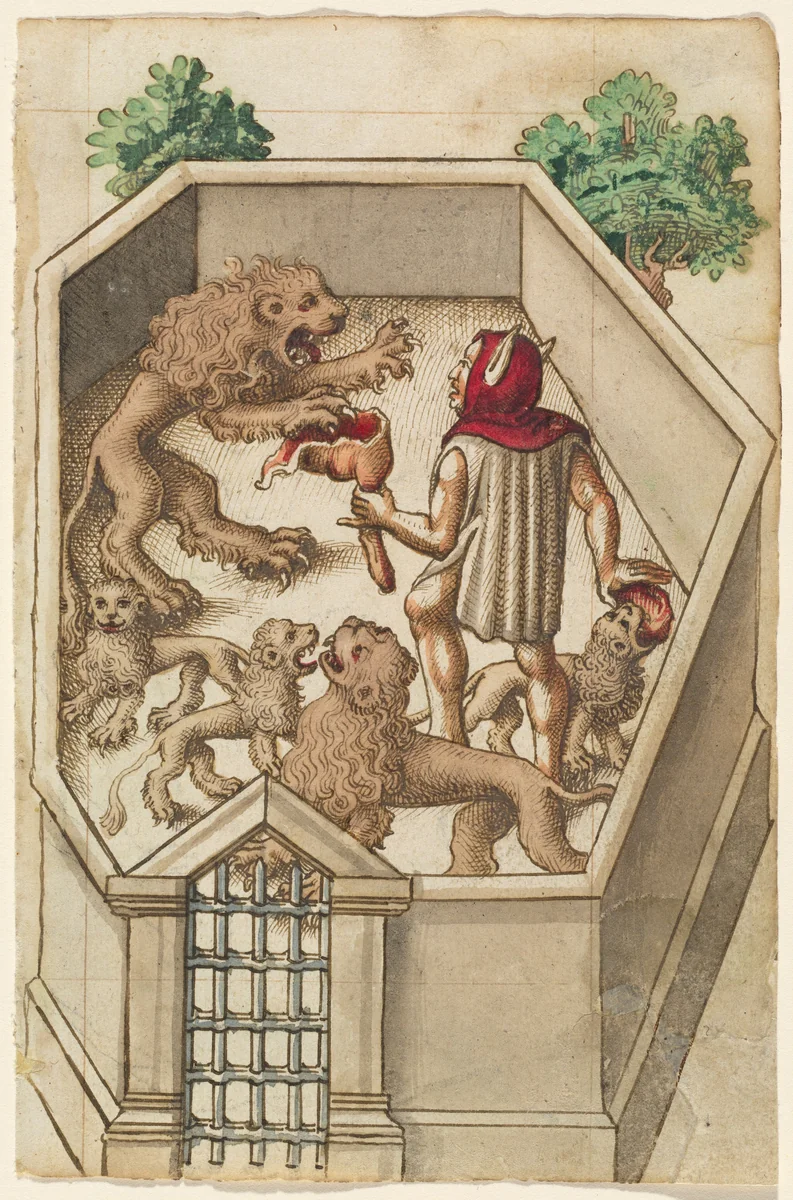 "Feed Not Things That Have Sharp Claws" [fol. 38 recto] by French early 16th Century, drawing, 1512-1514