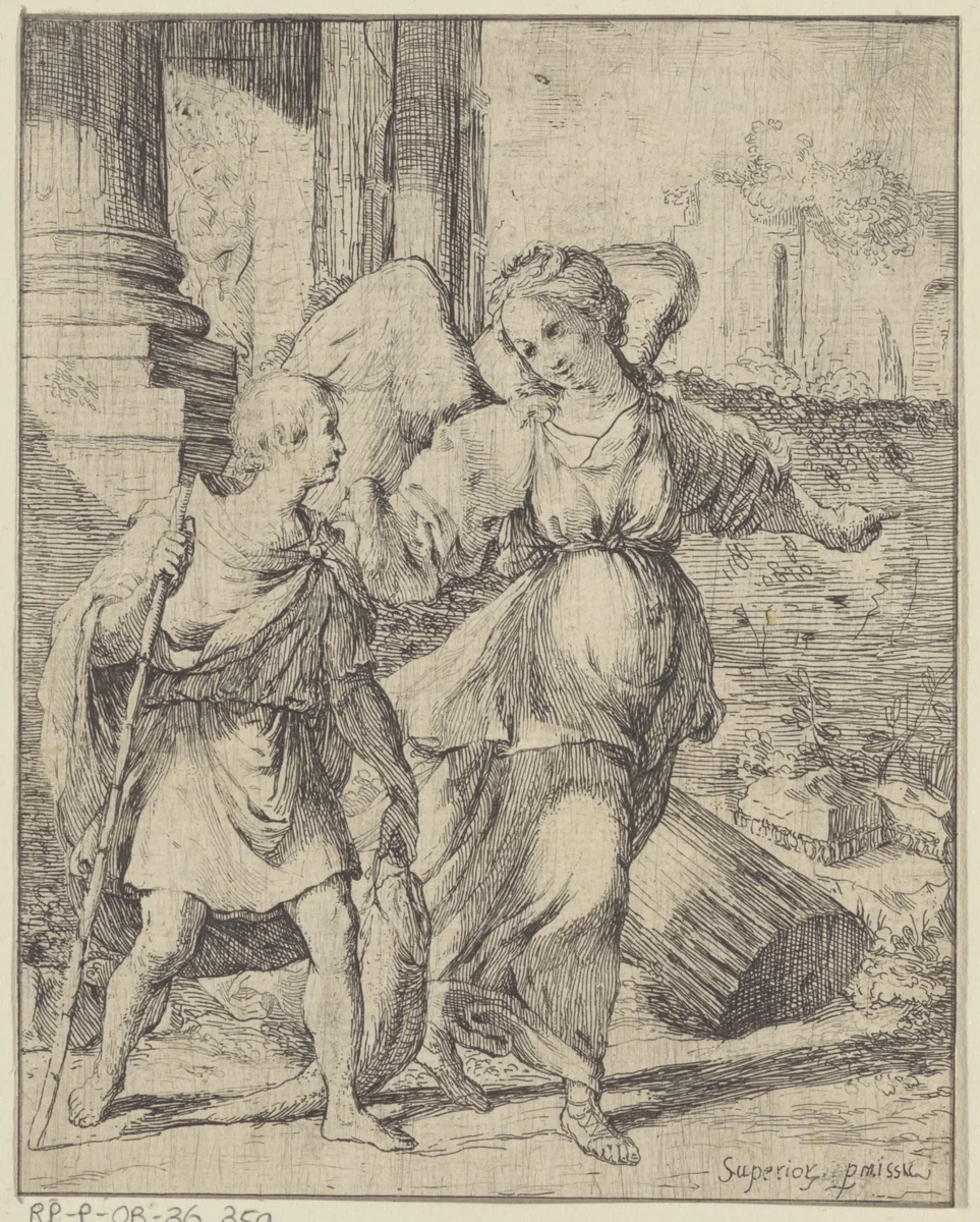 Tobias en de engel by Giovanni Citosibio Guidi, print, 1620-1640