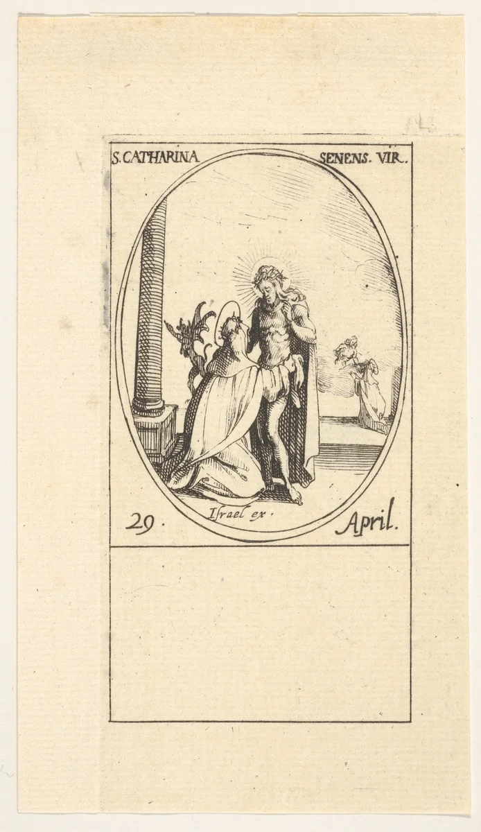 Vision of Saint Catherine, an oval composition, from "Les images de tous les saints et saintes de l'année" (Images of all the saints of the year) by Jacques Callot, print, 1632-1635