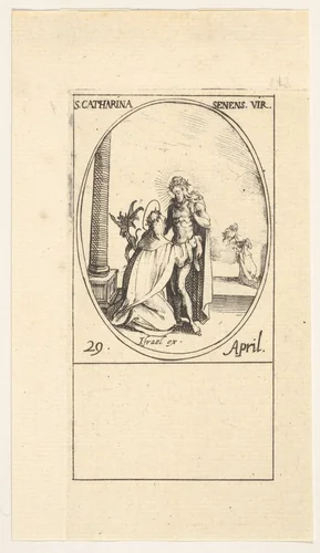 Vision of Saint Catherine, an oval composition, from "Les images de tous les saints et saintes de l'année" (Images of all the saints of the year) by Jacques Callot, print, 1632-1635