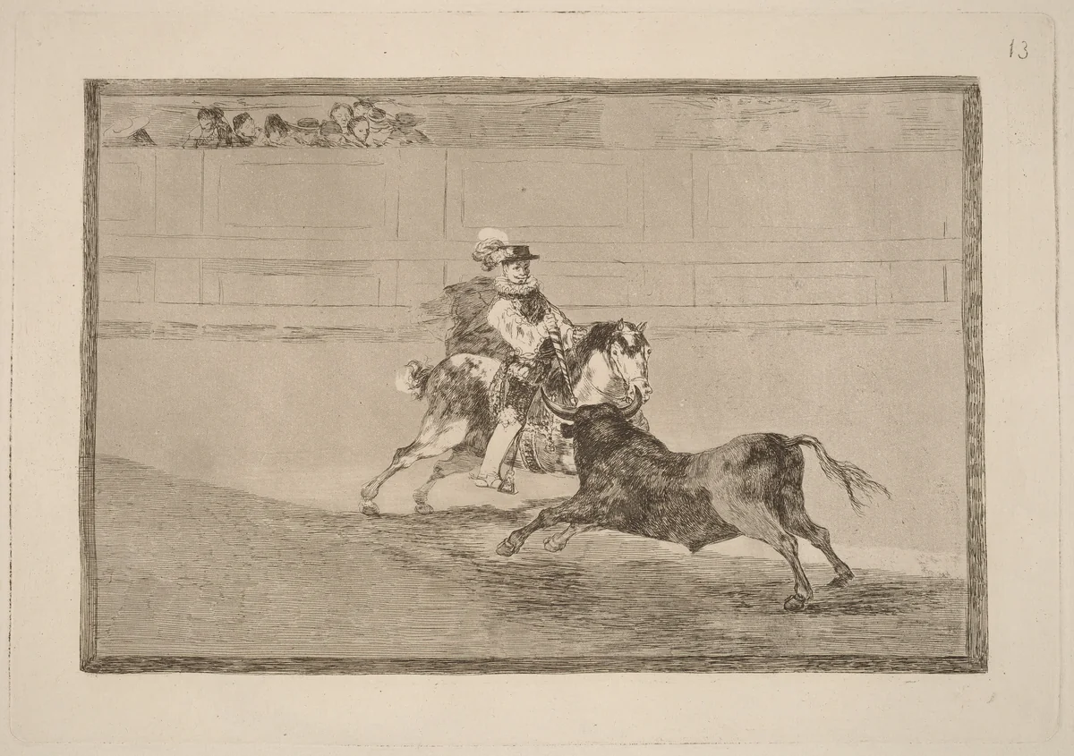 Un caballero espanol en plaza quebrando rejoncillos sin auxilio de los chulos (A Spanish Mounted Knight in the Ring Breaking Short Spears without the Help of Assistants) by Francisco Goya, portfolio, 1816