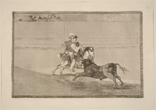 Un caballero espanol en plaza quebrando rejoncillos sin auxilio de los chulos (A Spanish Mounted Knight in the Ring Breaking Short Spears without the Help of Assistants) by Francisco Goya, portfolio, 1816