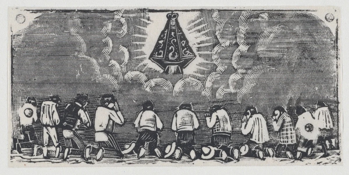 Figures kneeling before the Virgin by José Guadalupe Posada, print, 1895-1905
