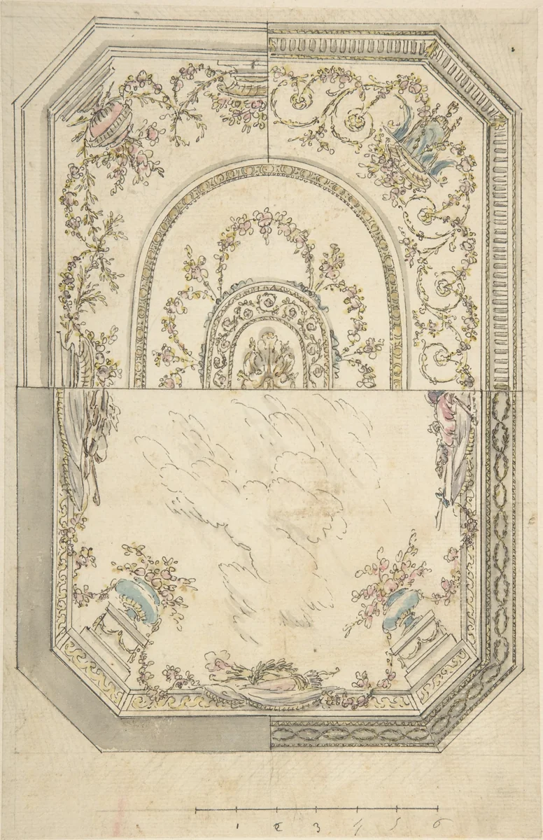 Au Choix Design for a Ceiling by anonymous, drawing, 1700-1830