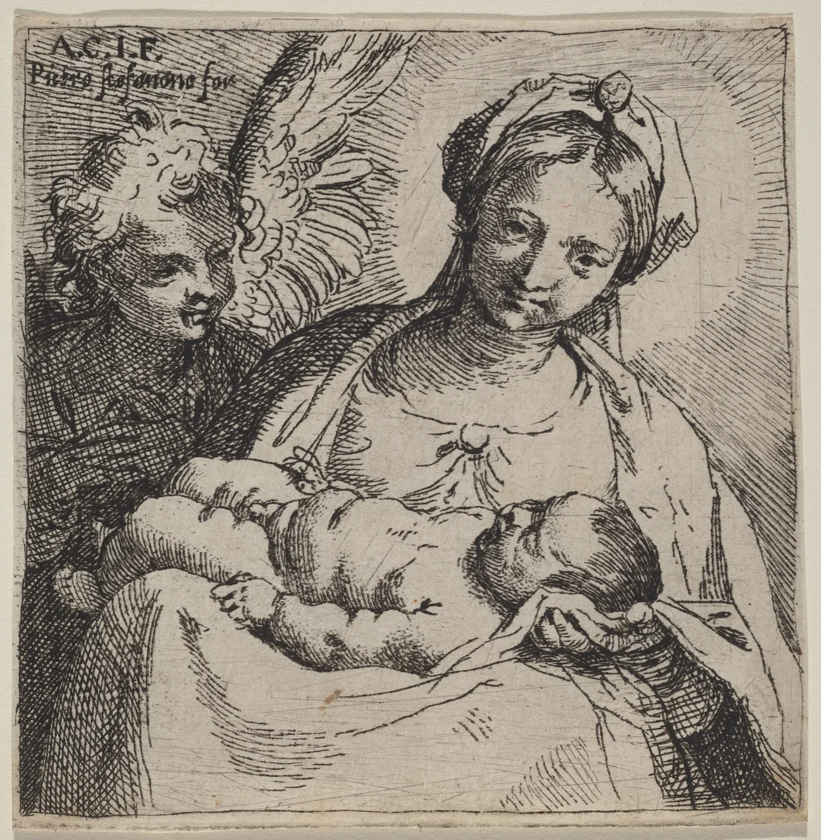 Madonna and Child with an Angel by Annibale Carracci; Pietro Stefanoni, print, 1590-1595