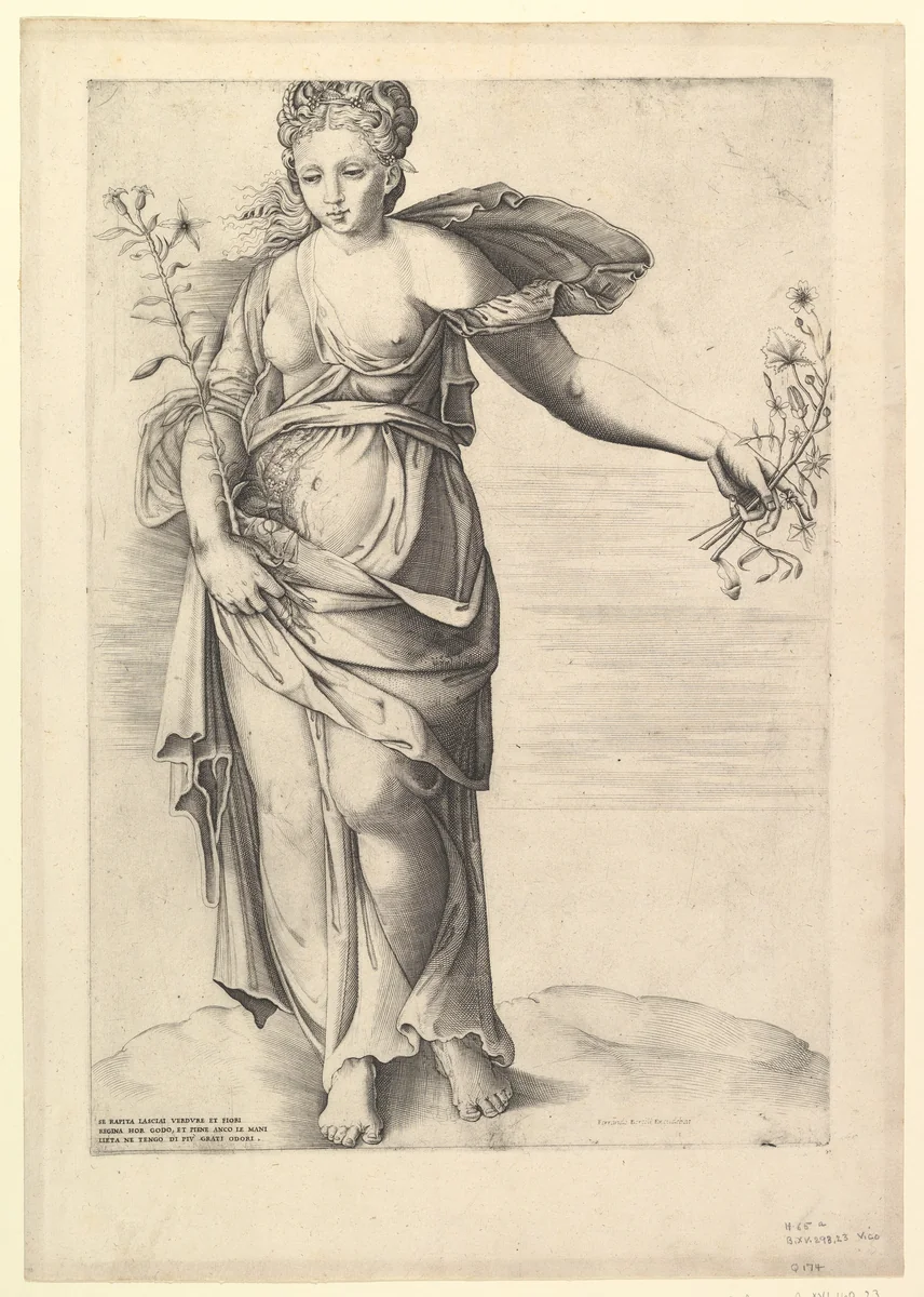 Flora, from "Speculum Romanae Magnificentiae" by anonymous, print, 1525-1575