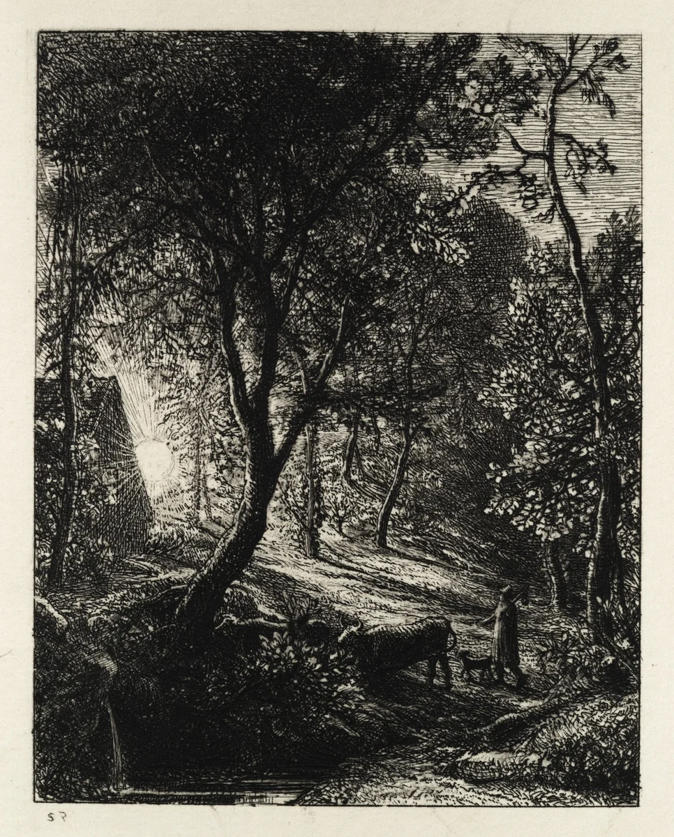 The Herdsman's Cottage, or Sunset by Samuel Palmer, print, 1850
