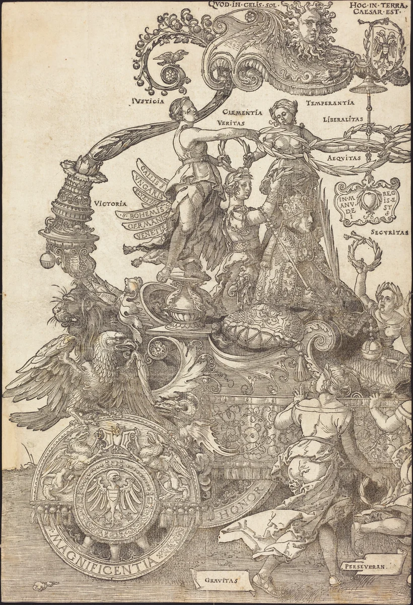 The Triumphal Chariot of Maximilian I (The Great Triumphal Car) [plate 1 of 8] by Albrecht Dürer, print, 1523