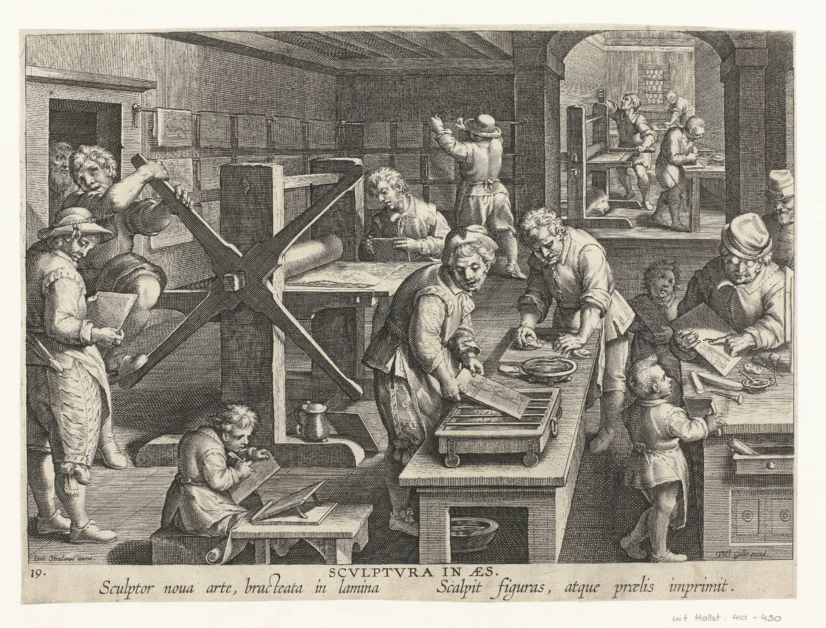Productie van kopergravures by Unknown, print, 1589-1593