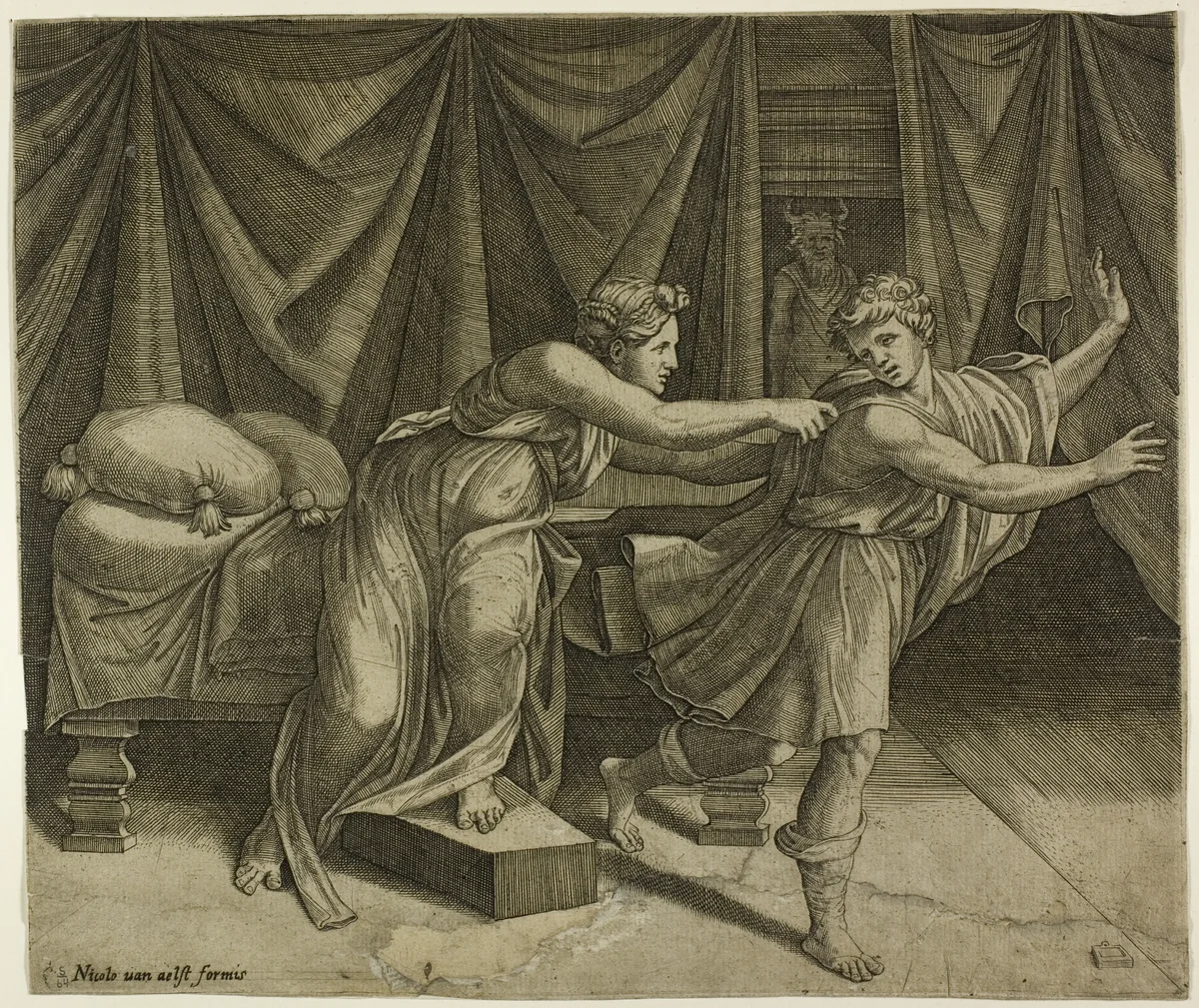 Joseph and Potipher's Wife by Marcantonio Raimondi, print, 1490-1534