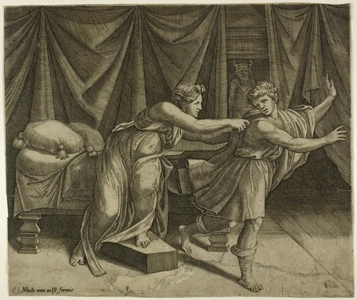 Joseph and Potipher's Wife by Marcantonio Raimondi, print, 1490-1534
