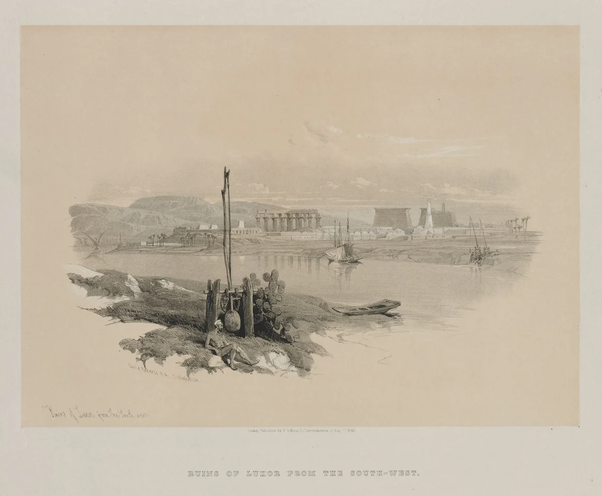 Egypt and Nubia, Volume I: Ruins of Luxor from the South-West by Louis Haghe, print, 1846