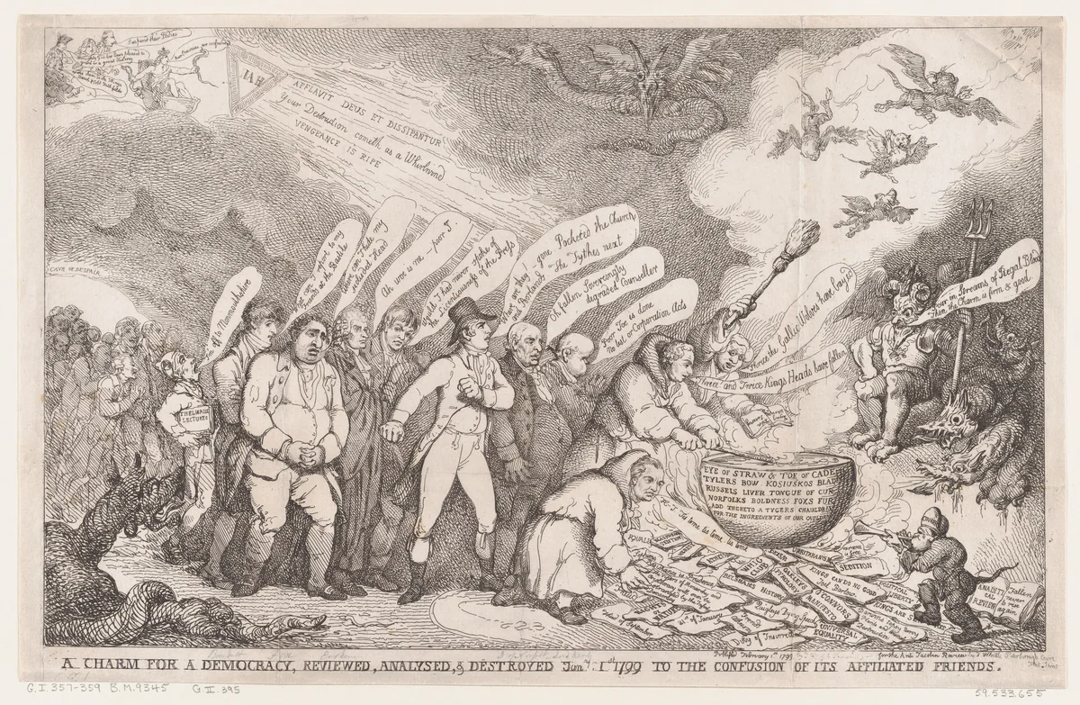 A Charm for a Democracy, Reviewed, Analysed, & Destroyed Jan 1 1799 to the Confusion of its Affiliated Friends by Henri Merke, print, 1799