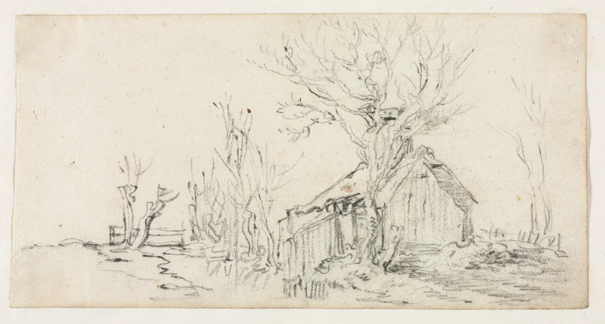 Sketch of Landscape with Cottage by Jan van Goyen, drawing, 1625-1635