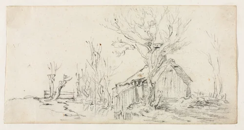 Sketch of Landscape with Cottage by Jan van Goyen, drawing, 1625-1635