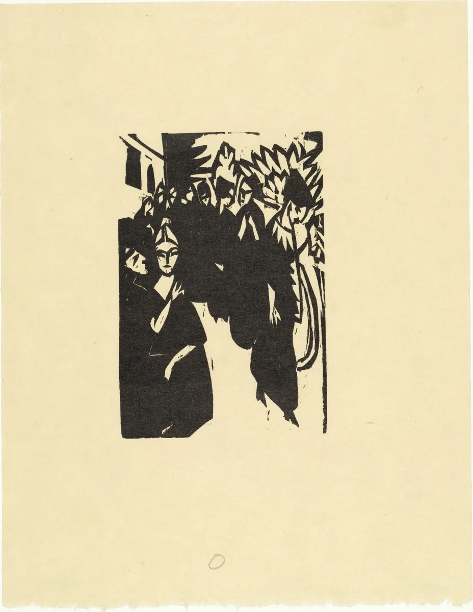 Canoness in the Garden (Das Stiftsfräulein im Garten) from the illustrated book Das Stiftsfräulein und der Tod (The Canoness and Death) by Ernst Ludwig Kirchner, print, 1912