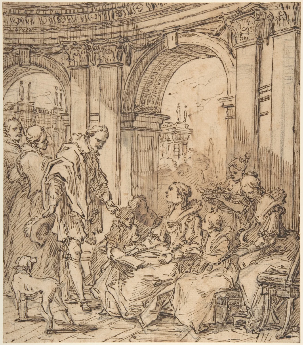 La Conversation espagnole by Carle Vanloo, drawing, 1754