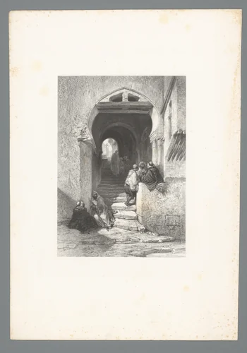 Overdekte straat met mensen in Algiers by Adolphe Mouilleron, print, 1851-1865