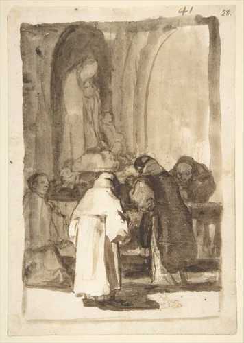 Figures inside a church; page 41 from the "Images of Spain" Album (F) by Goya, drawing, 1807-1825