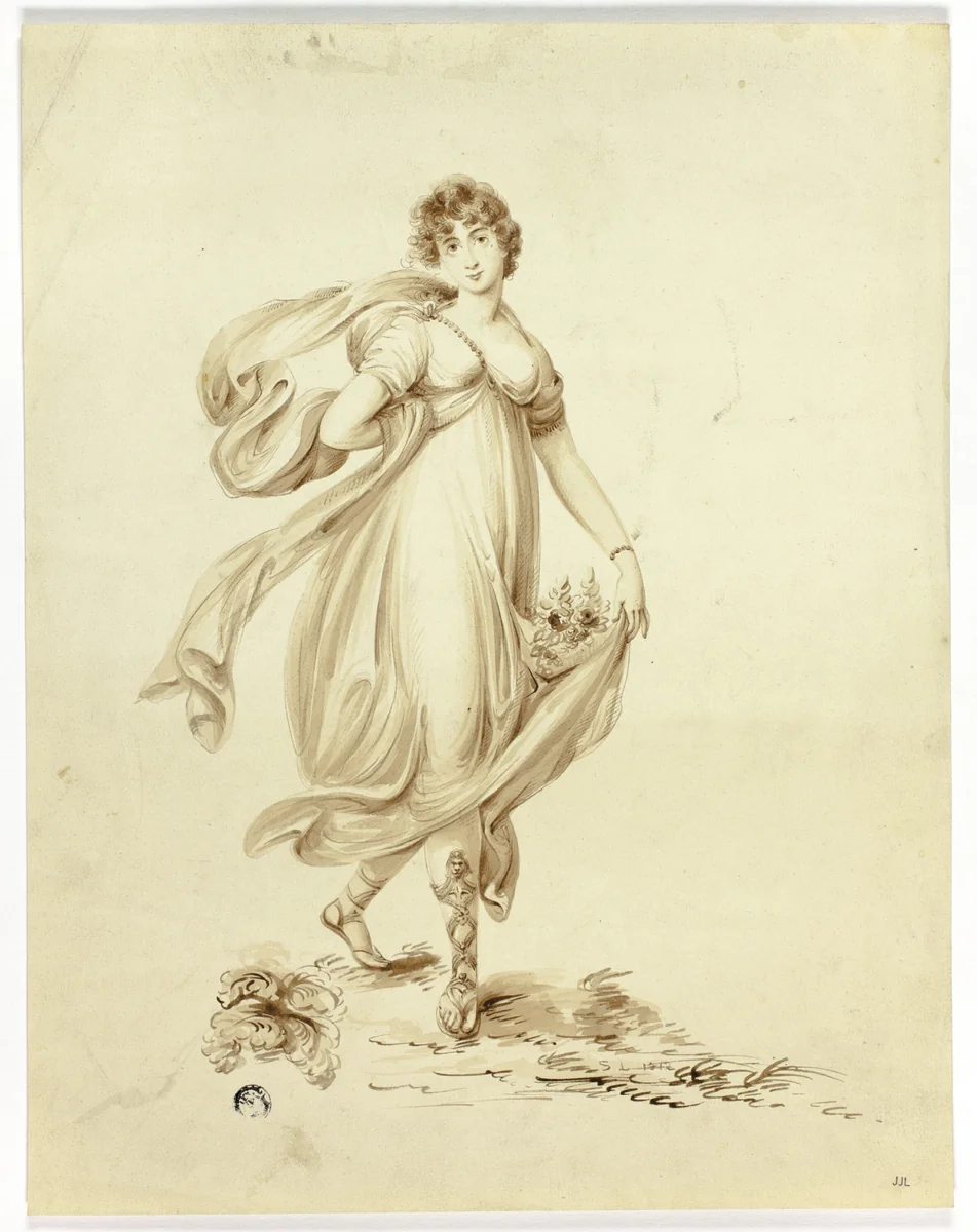 Young Woman Bearing Flowers by Samuel Lane, drawing, 1812