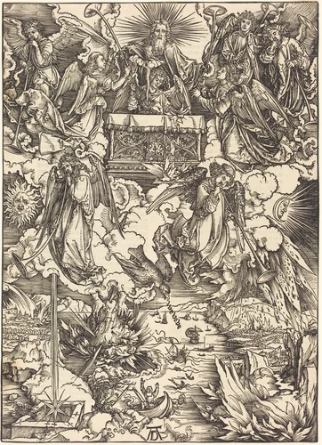 The Seven Angels with the Trumpets by Albrecht Dürer, print, 1496-1498