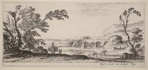 Travelers Fording a Stream by Stefano della Bella, print, 1647