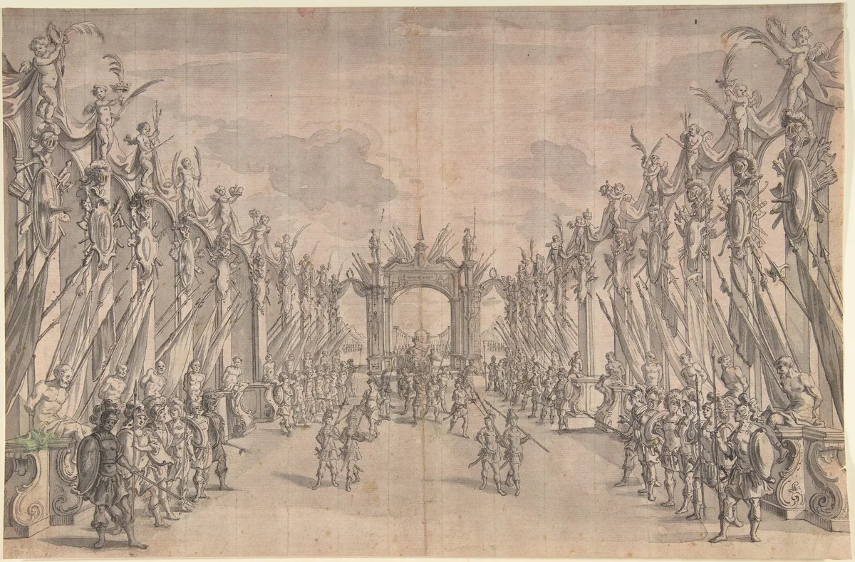 Triumphal Entry of King by anonymous, drawing, 1600-1700
