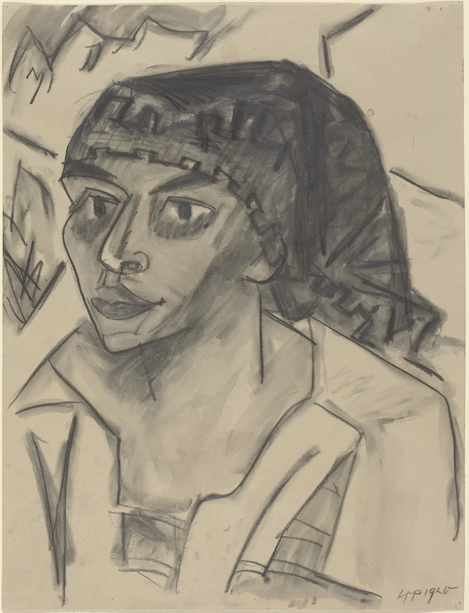 Head of a Woman (Frauenkopf) by Max Pechstein, drawing, 1920