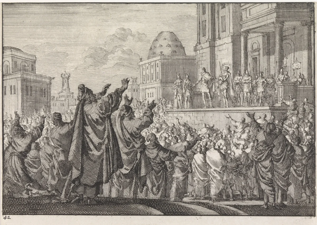 Christus aan het volk getoond (Ecce Homo) by Jan Luyken, print, 1703