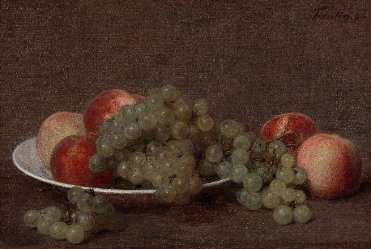 Still Life with Peaches and Grapes by Henri Fantin-Latour, painting, 1896