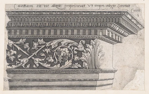 Corinthian Entablature, from "Speculum Romanae Magnificentiae" by Agostino Veneziano, print, 1528