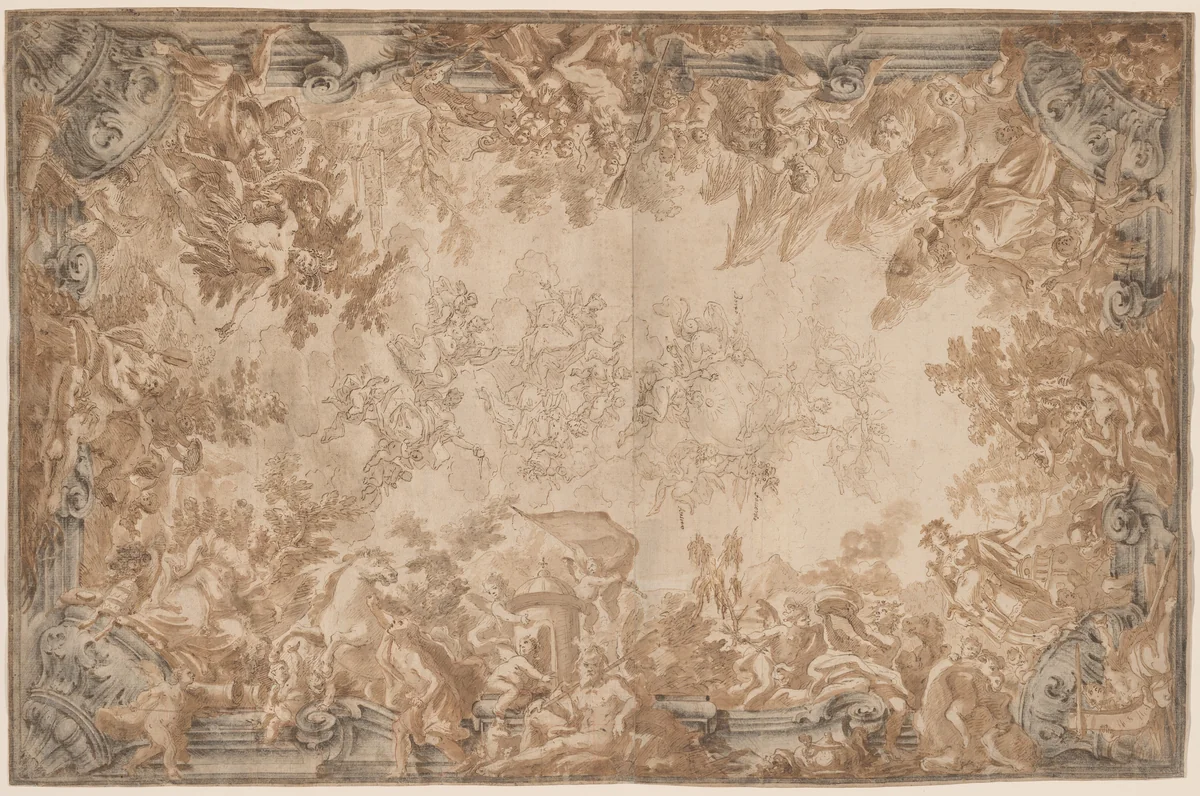 The Triumph of Empire, with the Four Continents by Alessandro Mauro; Francesco de Mura, drawing, 1730