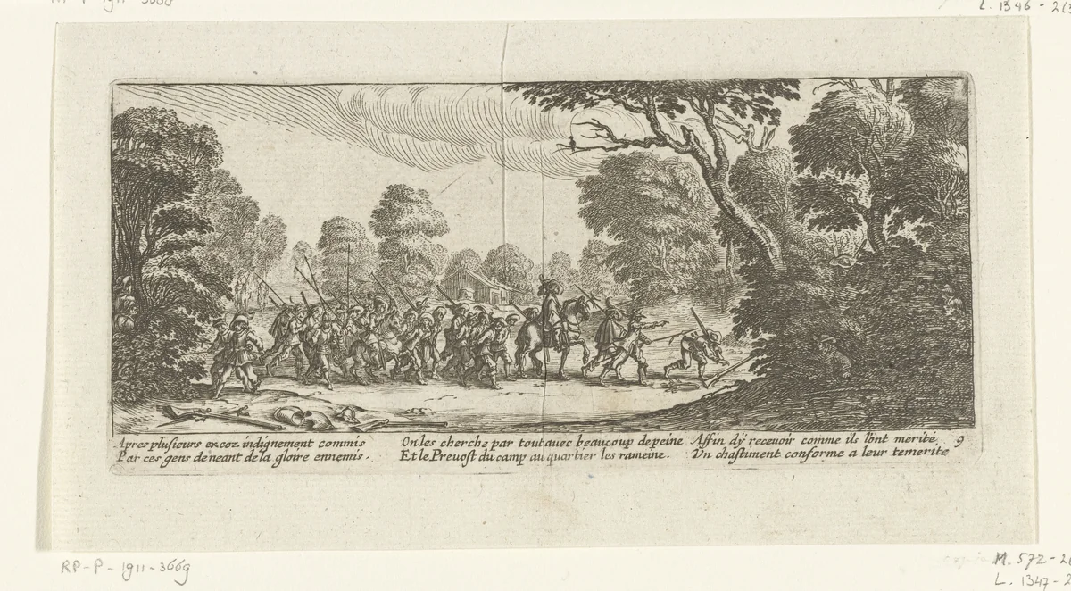 Opsporing van soldaten die zich misdragen hebben by anonymous, print, 1677-1690