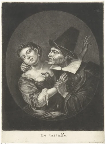 Ongewenste omhelzing by Jacob Gole, print, 1670-1724