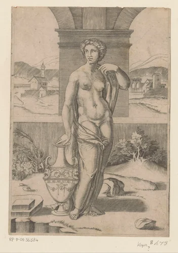 Vrouw met amfoor by Agostino Veneziano, print, 1500-1536