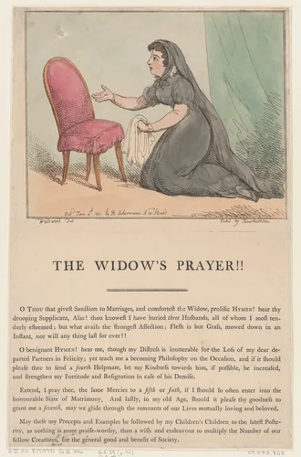 The Widow's Prayer!! by Thomas Rowlandson, print, 1801
