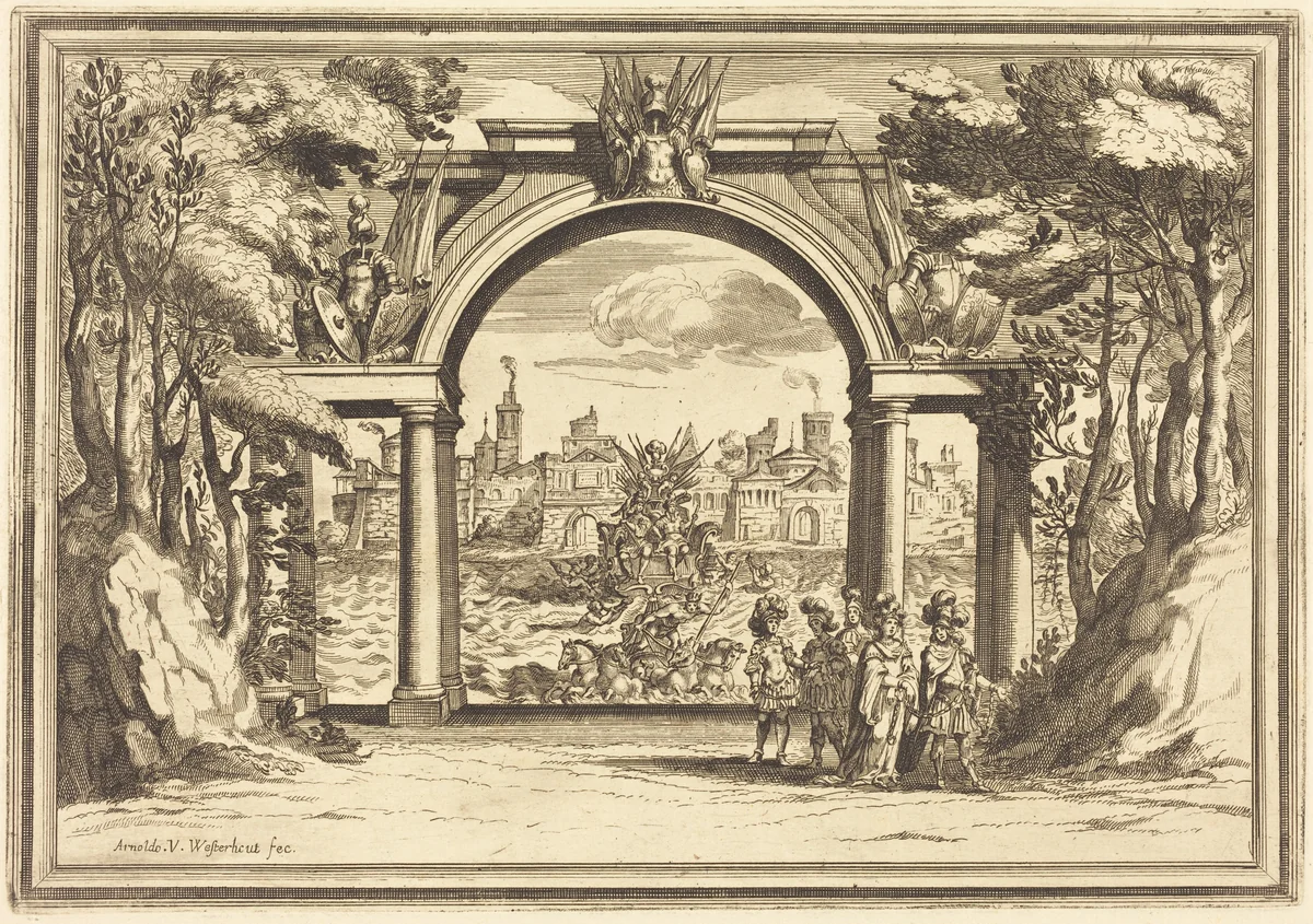 Il Greco in Troia: Plate 1 by Arnold von Westerhout, print, 1651-1725