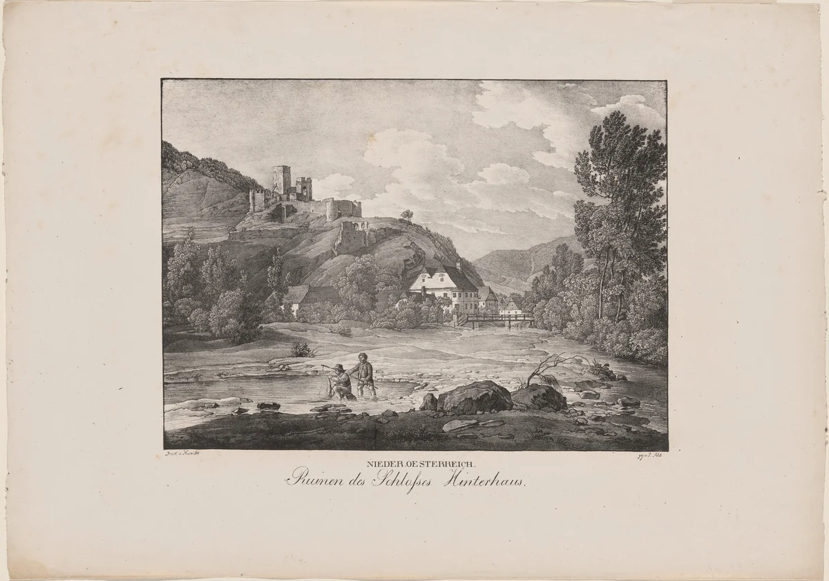 Nieder-Oesterreich, Ruinen des Schlosses Hinterhaus (Lower Austria, Ruins of Hinterhaus Castle) by Jakob Alt, print, 1820-1826