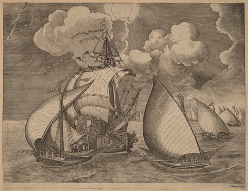 A Fleet of Galleys Escorted by a Caravel by Frans Huys
Pieter Bruegel the Elder
Hieronymus Cock, print, 1565