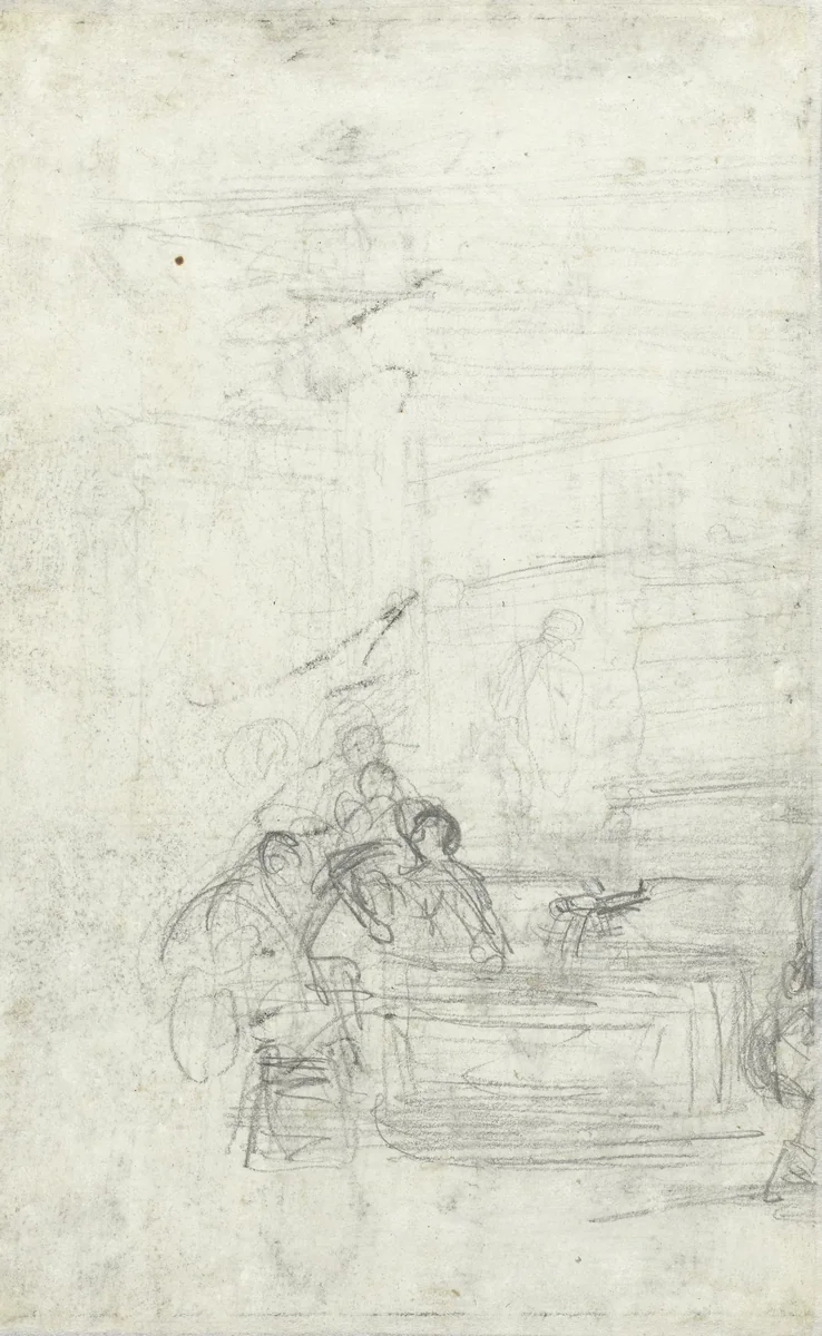 Schets voor figuren in een wijnperserij by Charles-François Daubigny, drawing, 1827-1878