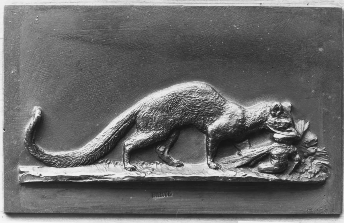 Genet dragging a bird by Antoine-Louis Barye, metalwork, 1831