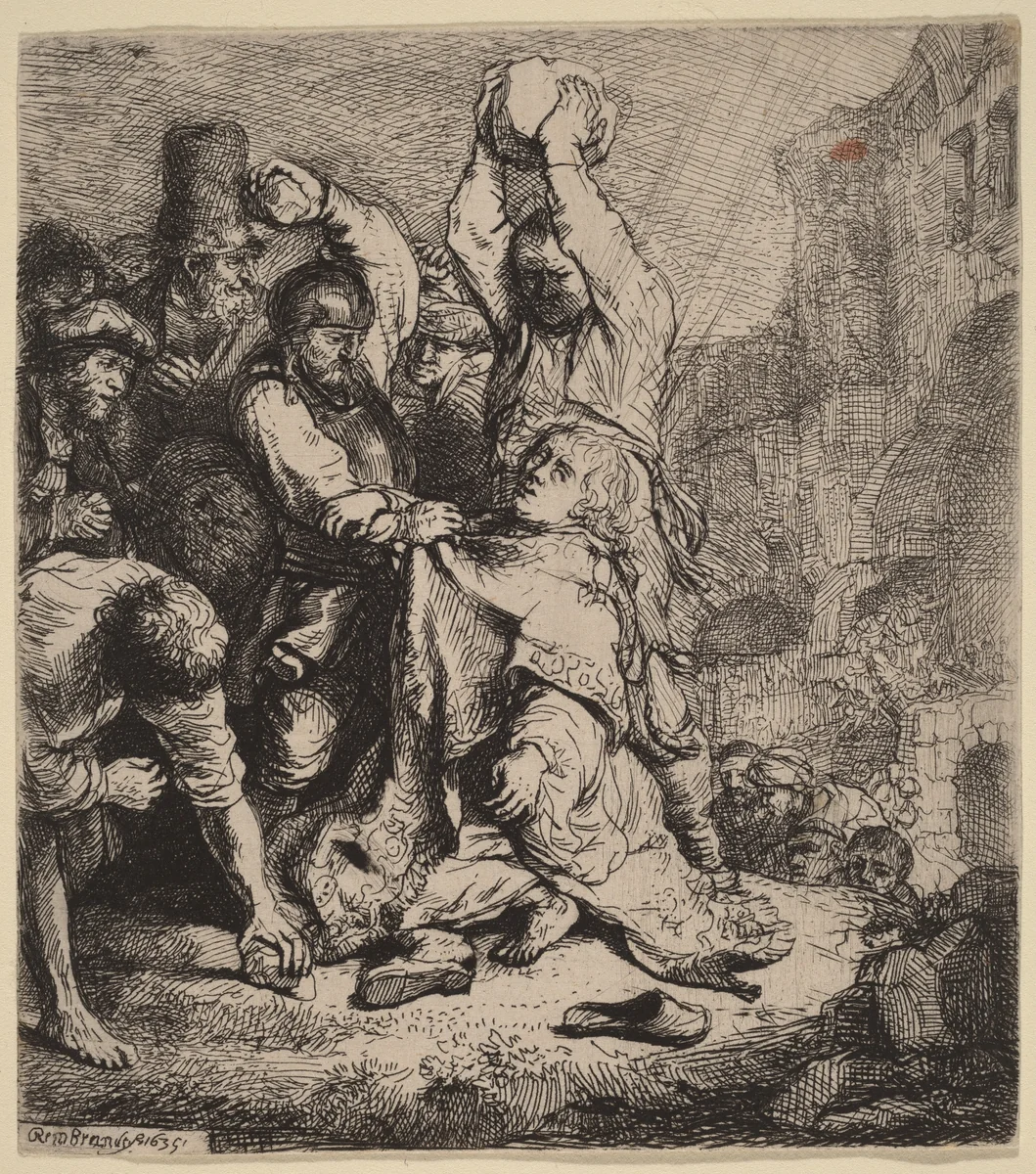 The Stoning of Saint Stephen by Rembrandt van Rijn, print, 1635