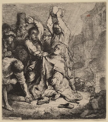 The Stoning of Saint Stephen by Rembrandt van Rijn, print, 1635