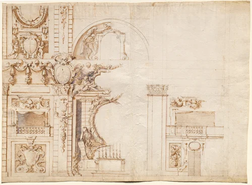 Study for the 'Essequie' Conducted in San Lorenzo, Florence, in 1637 in Honour of Holy Roman Emperor Ferdinand II by Alfonso Parigi, drawing, 1637