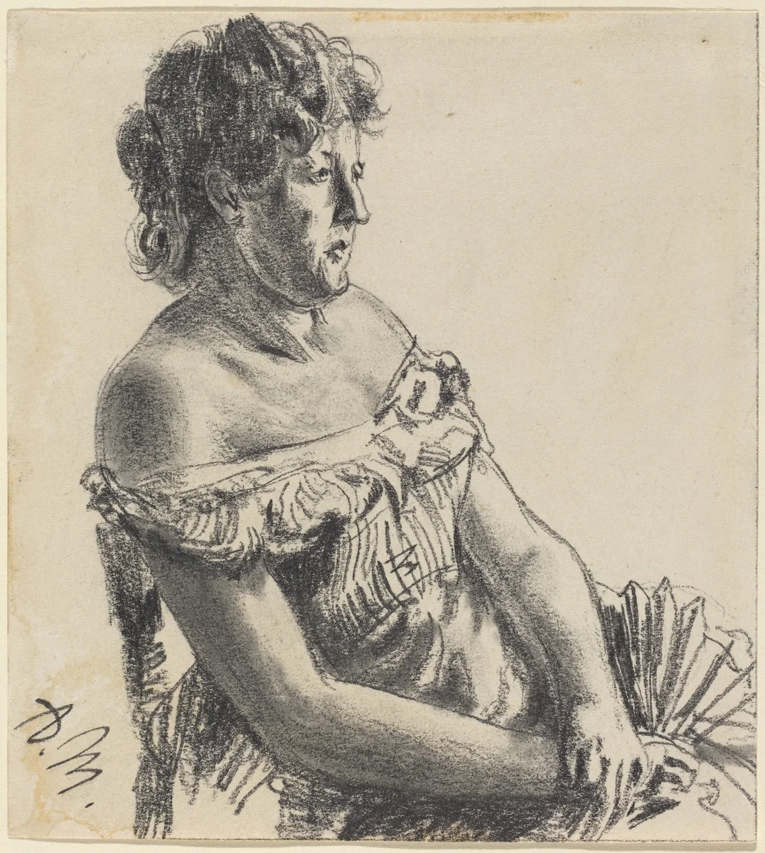 Woman in Court Dress by Adolph Menzel, drawing, 1815-1905