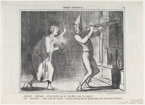 Adèlaïde... Il me semble que je vois... la comète! (Adelaide... I think I see the comet!), from "Croquis Parisiens" by Honoré Daumier, print, 1857